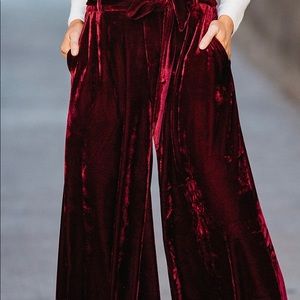 Burgundy Velvet Belted Groucho Pants M NWOT.